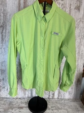Columbia  PFG Lime Green BUTTON DOWN Shirt LONG SLEEVE SIZE M Women's