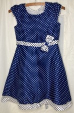 Jona Michelle Girls Dress Size Medium 8 Blue With White Polka Dots