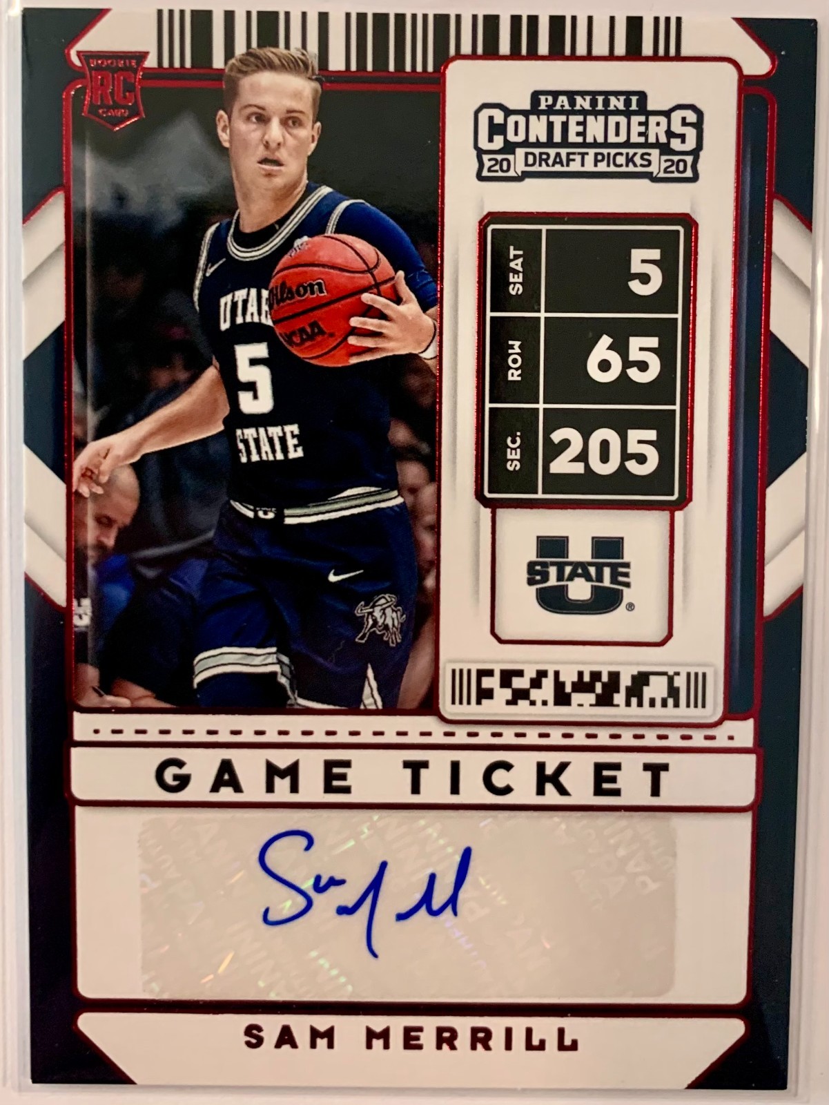 2020 Contenders Draft Picks Game Ticket Red Sam Merrill #131 Rookie Auto RC