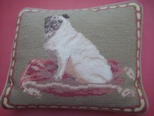NEEDLEPOINT PUG DOG PILLOW 11 X 9 w/VELVET BA...