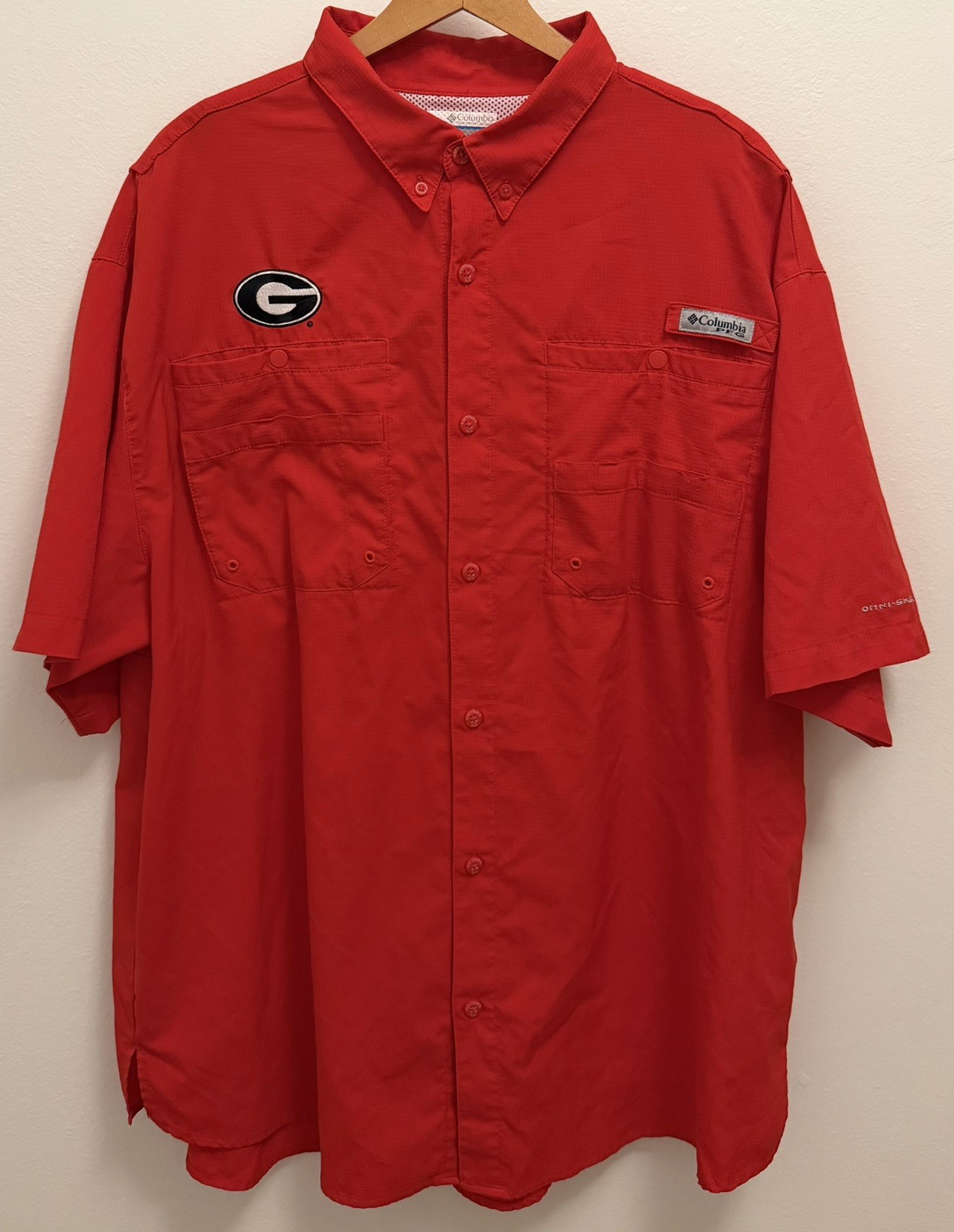 Georgia Bulldogs Red Columbia PFG Omni-Shade Button Down Shirt Men's Size XL