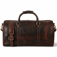 Vintage Buffalo Leather Duffel Bag Brown Travel Overnight Weekender Carry On