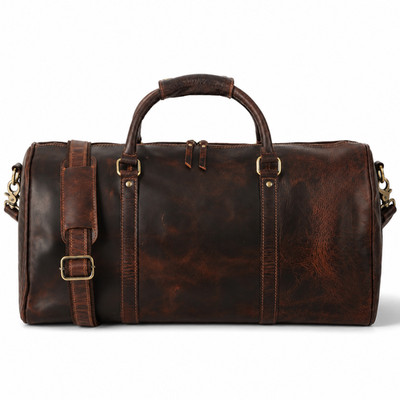 Vintage Buffalo Leather Duffel Bag Brown Travel Overnight Weekender Carry On