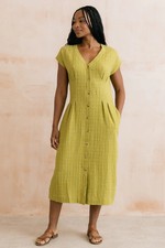 SALE Lily & Me Drift Organic Cotton Blend Seersucker Long Button Dress Lime
