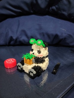 COMPLETED 3D Panda Puzzle Green GLASSES  Building Blocks 99% ASSEMBLED