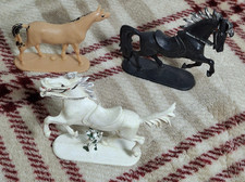 Lot Of 3 Vintage / 1 3 1/2" Plastic Horse Figures On Base Stamped West Germany