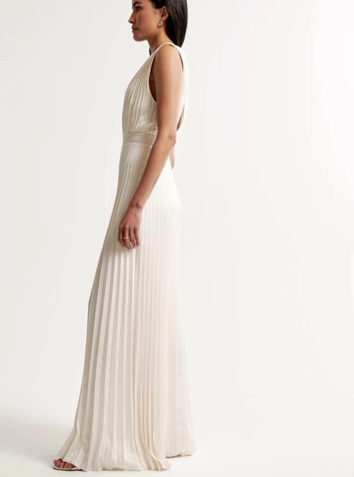 Nuevo Mono Plisado Abercrombie & Fitch Giselle Satinado Marfil Talla Pequeña Foto 3 de 4