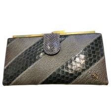 Snake Skin/Leather Clutch Bag w Clasp Plus Removable Card and Photo Holder Vtg