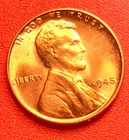 1945-P Lincoln Wheat Cent Penny GEM RED BU From an Original Bank Roll