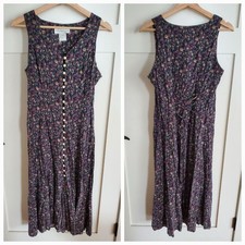Vintage Ditsy Floral Maxi Dress Cottagecore TieBack Pearl Phoebe Size 11 80s 90s