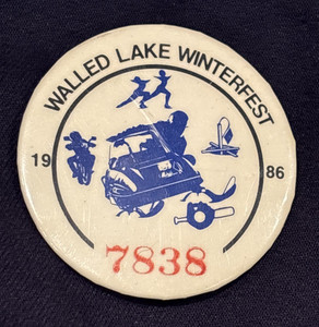 Vintage 1986 Walled Lake Michigan Winterfest snowmobile Pinback button