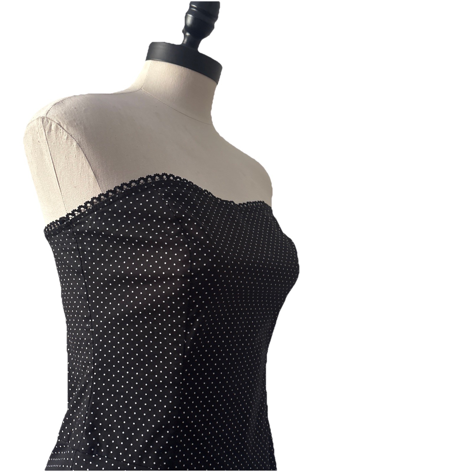 EUC Ruby Rox Black white polka-dot Strapless Butt… - image 8