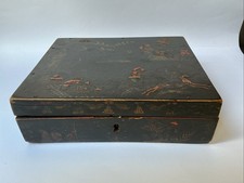 Victorian Black Lacquered Wooden Box - 25cm x 21cm x 8cm - for restoration