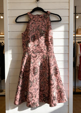 Copper Key Pink Brown Floral Fit & Flare Dress Sleeveless High Neck  XS