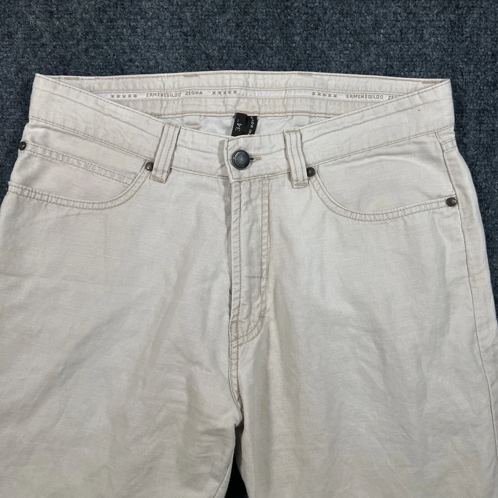 Ermenegildo Zegna Linen Pants Men 34 (31x29) Beige Jeans Luxury Trousers Italy