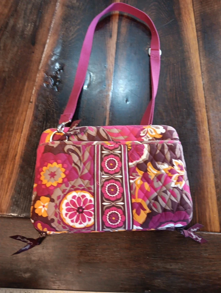 Vera Bradley Estuche Rígido Acolchado Mini Laptop iPad Tablet Bolso Rojo/Marrón Floral Foto 4 de 4