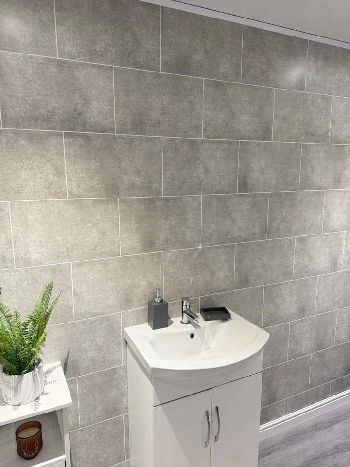 Grey Brick Grout Line Tile Effect Bathroom Wall Panels PVC Shower Wall Cladding - Image 2 of 4