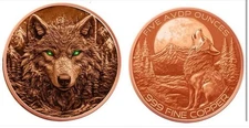 Copper-5 oz Wolf-Glow In Dark Eyes-999 Fine-Round In Capsule-High Relief🐺🔥