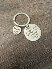 Silver Circle and Heart Teacher nurse key chain with special Thank you message