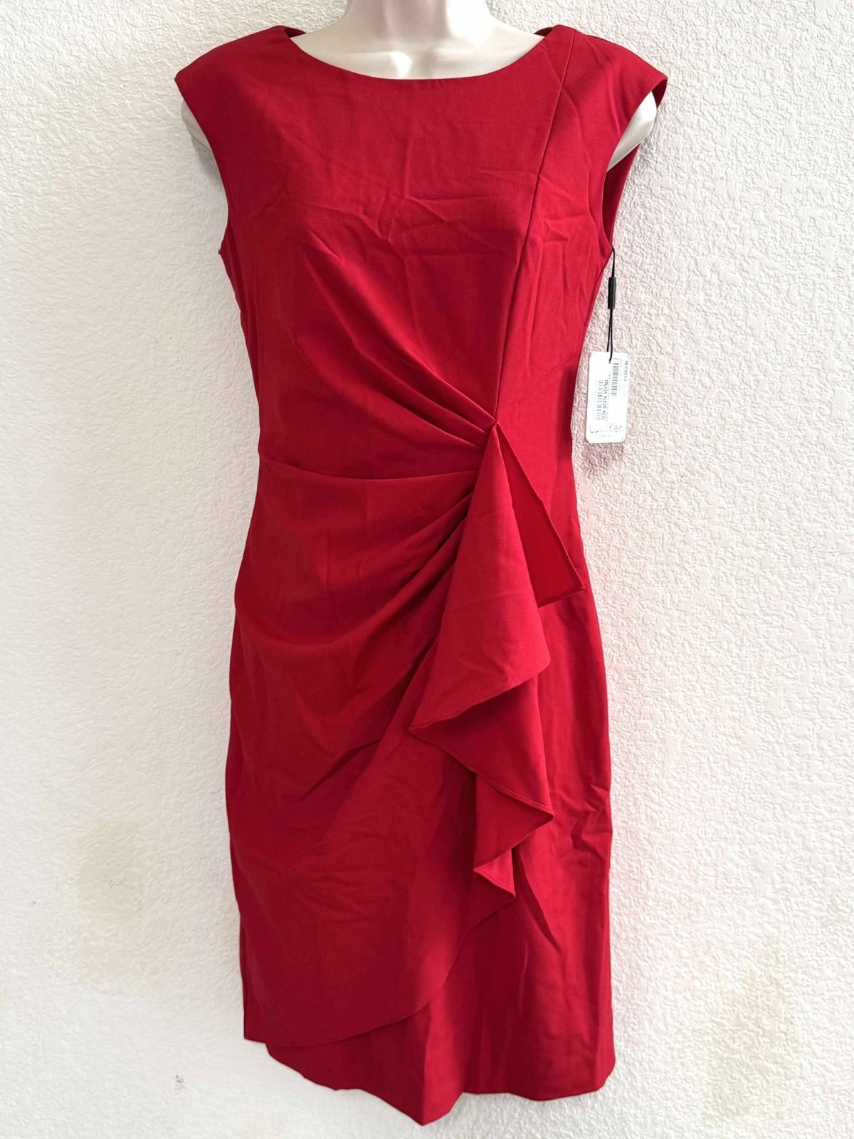 Calvin Klein Red Side Drape Sleeveless Sheath Dress Size 2 #232 NWT