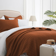 King Quilt Bedding Set, Lightweight Bedspreads,Brunt Orange  Soft Coverlet with