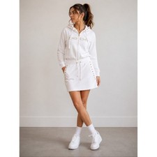 bebe White Hooded Zip Dress with Rhinestone L...