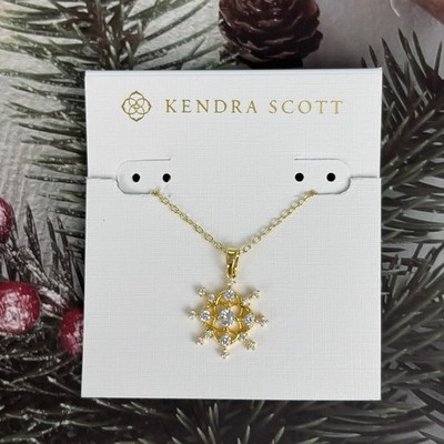 Kendra Scott Snow Crystal Gold Short Pendant Necklace in White CZ