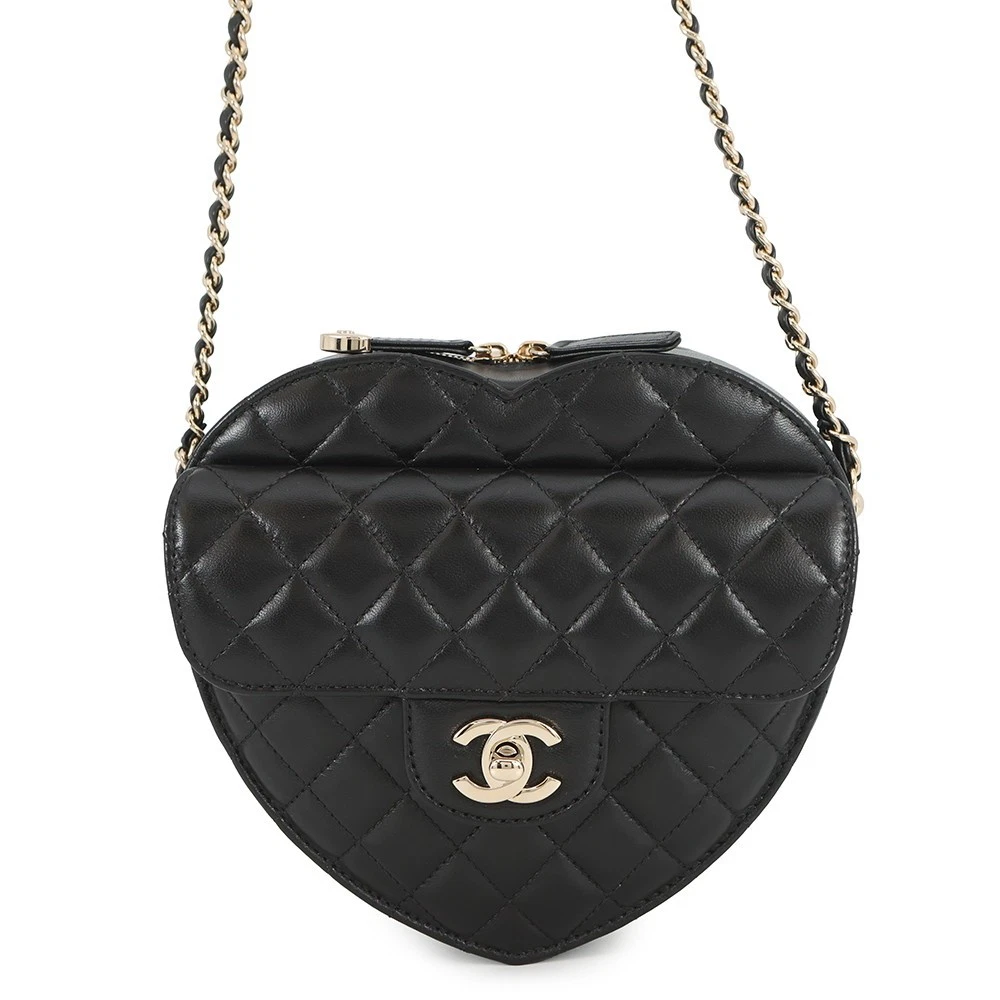 Chanel — CHANEL Matelasse Heart Shape Bag Size Large Lambskin Black AS3191