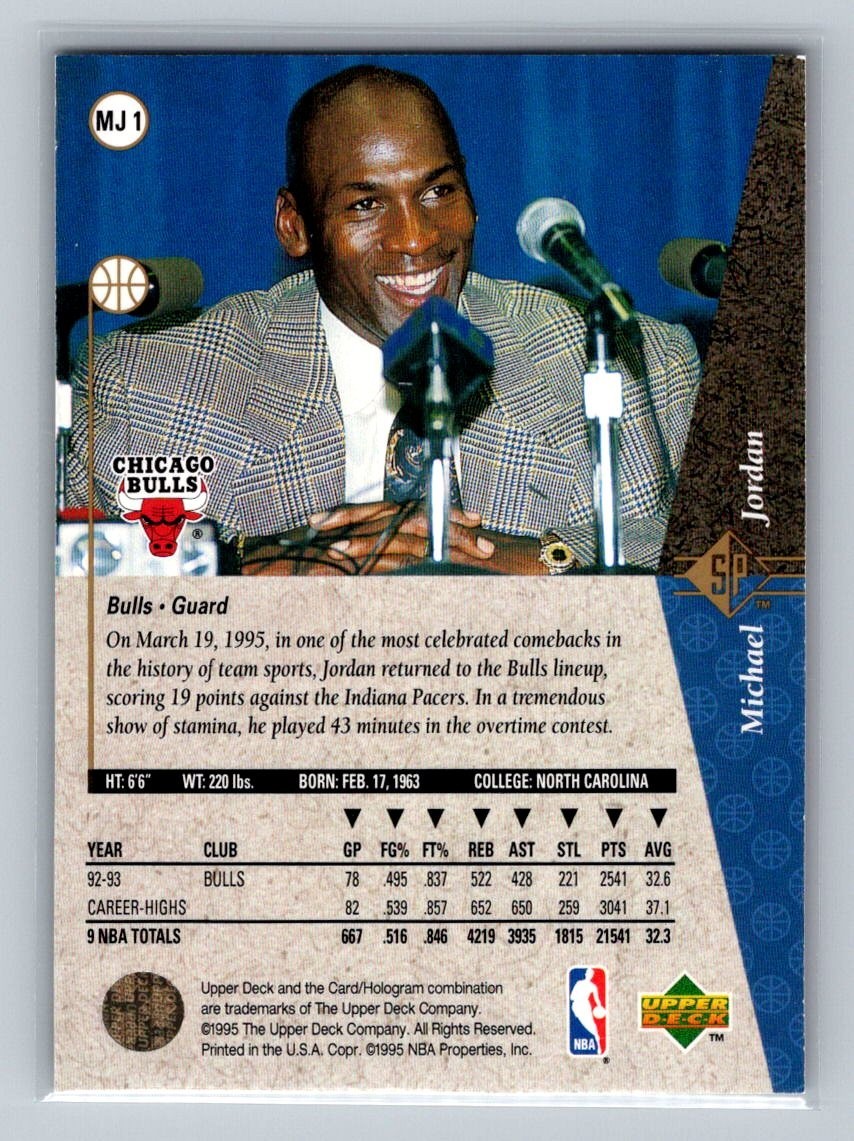 1994-95 SP He's Back Red #MJ1 Michael Jordan HOF Chicago Bulls Basketball Card