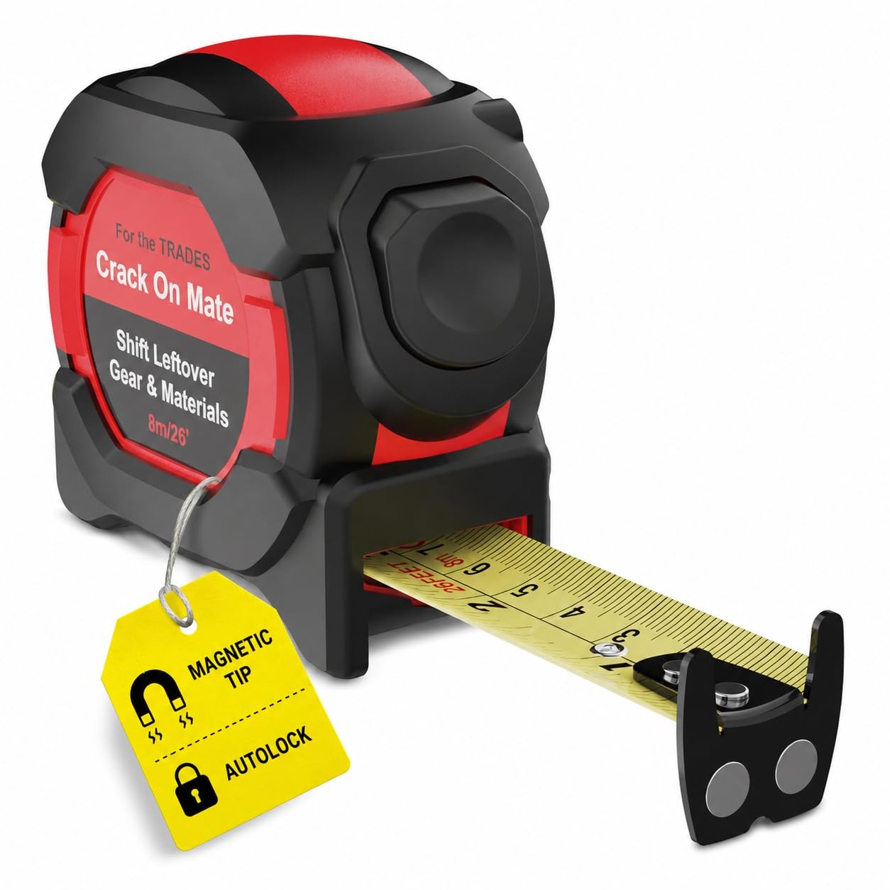 8m Tape Measure 26ft Auto Lock Measuring Tape Heavy Duty Magnetic 25mm Heavy