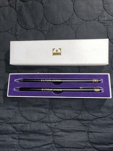 Elton John NEW Jeweled Pen & Pencil Set In E Gift Box Black & Gold Office Swag