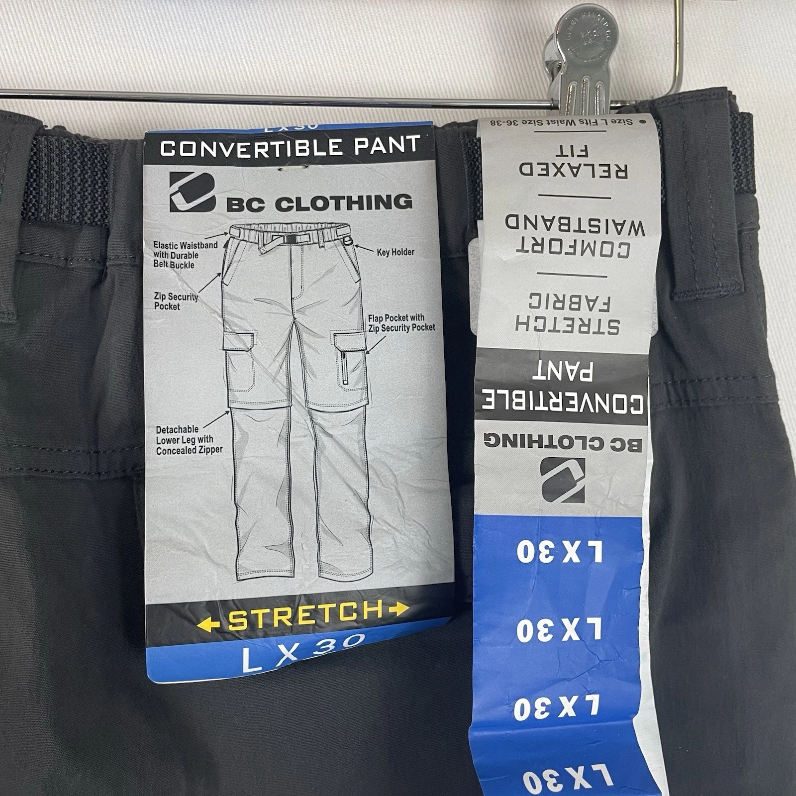 B.C. Clothing Men's Hiking Convertible Outdoor Cargo Pants LARGE 30 Charcoal
Opens in a new window o