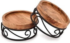 Kimona Pedestals Iron & Acacia Wood Decorative Round Pedestal Tray for Home or 