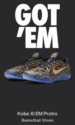Nike Kobe XI EM Protro Black Gold Graphic Print Low Top Lace Up