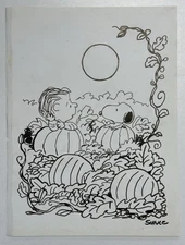 Charles M. Schulz (Handmade) Drawing On Old Paper Signed & Stamped, Vtg art