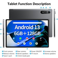 10.51" HD Tablet Pad Android 13 128GB Octa-Core Netflix Dual Camera WiFi5 3