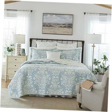 - Quilt Set, Reversible Cotton Bedding with Matching Shams, Home King Blue