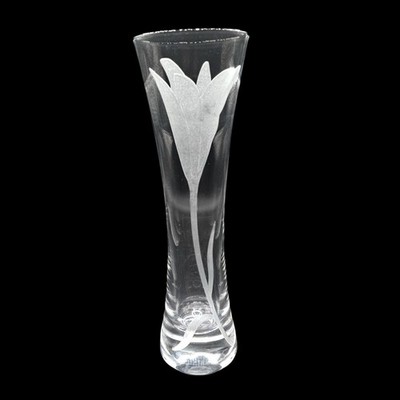 Qualia Crystal Floral Etched Lily Bud Vase 7 Inch H