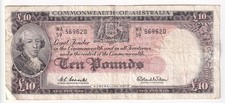 R63 Ten Pounds Coombs/Wilson Reserve gFine Australia Last £10 Pre-decimal Note