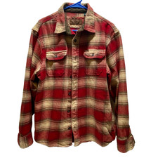 Orvis Heavy Flannel Men's XL Red Plaid Button Up Long Sleeve Outdoor Jacket EUC