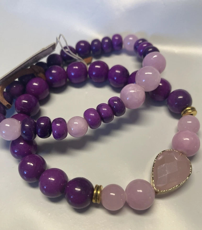 Juego de pulsera elástica doble jaspe ágata púrpura Foto 3 de 4