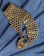 Vintage 9ct Gold 11‑Gate Bracelet 25g Offset Brick Weave with Engraved Padlock