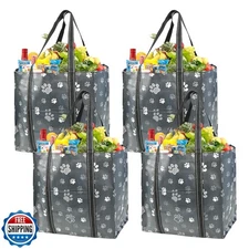 BeeGreen Large Reusable Grocery Bags with Hard Bottom - Heavy Duty Foldable C