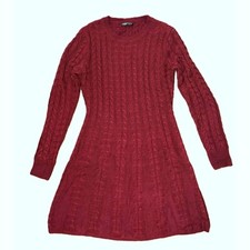 Shein womens A-line sweater dress L Cable knit burgundy maroon long sleeve mini
