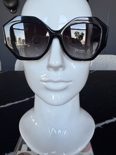 Prada SPR 10W-F Geometric Black Women's Oversized Sunglasses Gray Made In Italy