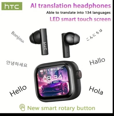 New Release HTC Ne40 Earbuds Smart Bluetooth A.i 134 Translator LED Touch Screen