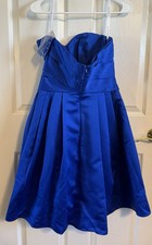 David’s Bridal Size 6 Short Strapless Satin Blue A-line Dress Sweetheart Neck