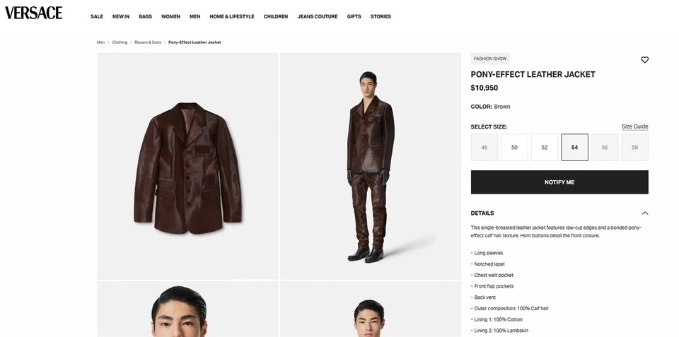 Versace Collection Blazer 38R Marrón Pelo de Caballo Chaqueta de Cuero 2 Botones NUEVO Foto 2 de 4