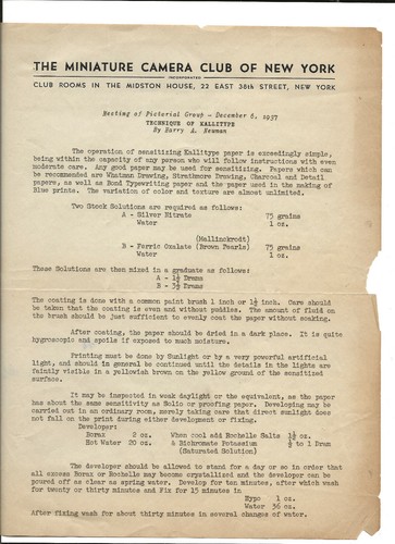 1937 Miniatura Camera Club Nueva York - Instrucciones Técnica de Impresión Kallitype - Imagen 1 de 6