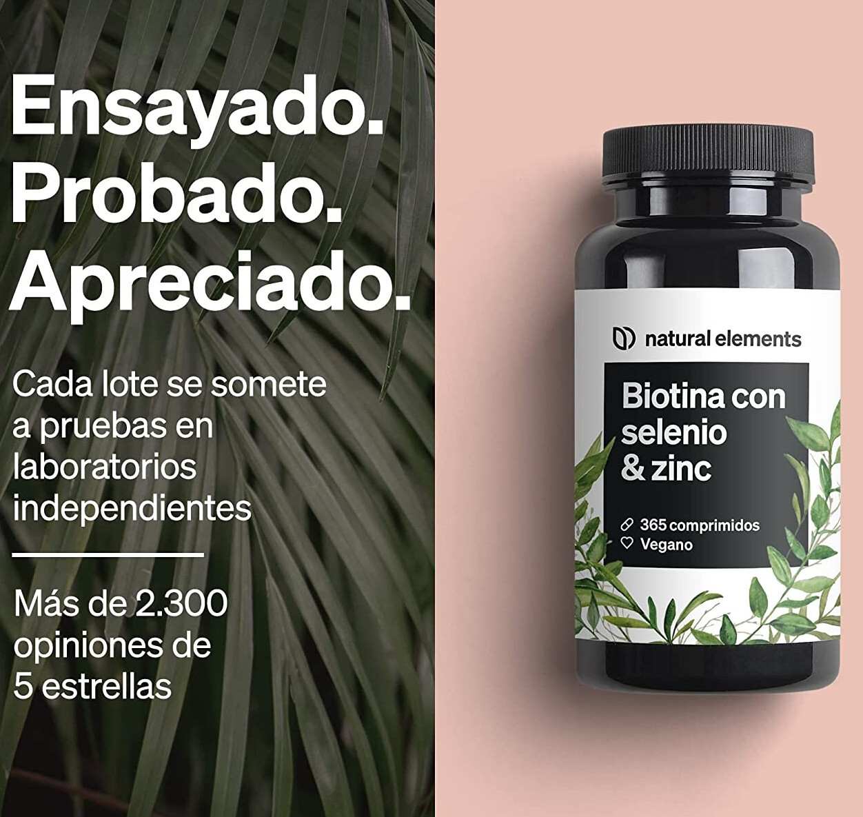 Biotina + Zinc + Selenio, 365 pastillas veganas,Suministro 1 año,pelo,uñas,piel